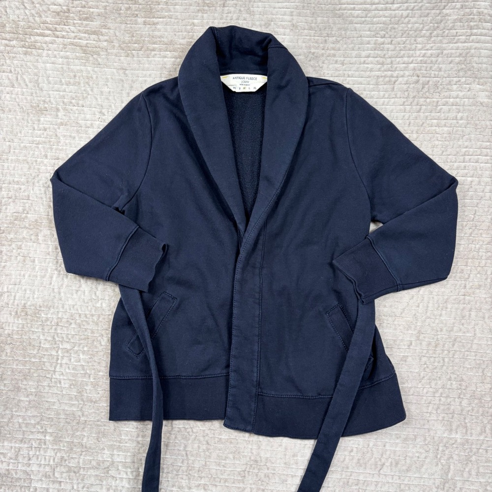 J.Crew Antique Fleece Navy Blue Shawl Collar Belted Wrap Cardigan Jacket Medium - Picture 4 of 8